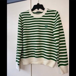 Acne Studios Green and White Striped Crew Neck Breton Sweater Large